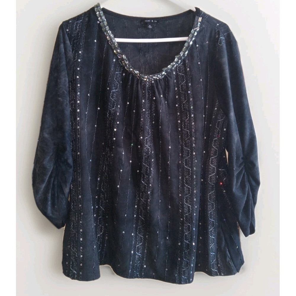 Sami & Jo Top Womens XL Black Silver Sequin Burnout Velvet Fairy‎ Witchy Goth